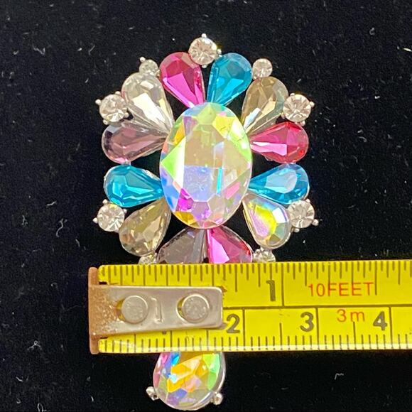 Silver Drop Crystal Rose Flower BROOCH Pin Badge Diamante Rhinestone Corsage - Picture 5 of 5